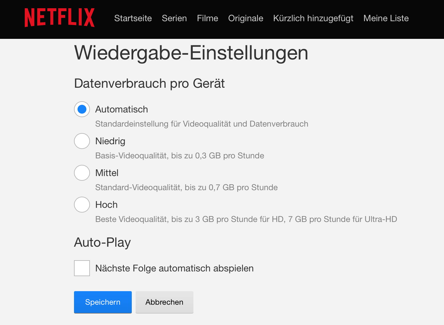Netflix Autoplay deaktivieren - Kontoeinstellung
